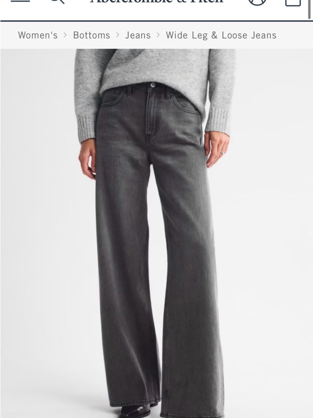 Abercrombie & Fitch Women's Wide-Leg Jeans in Washed Charcoal Gray